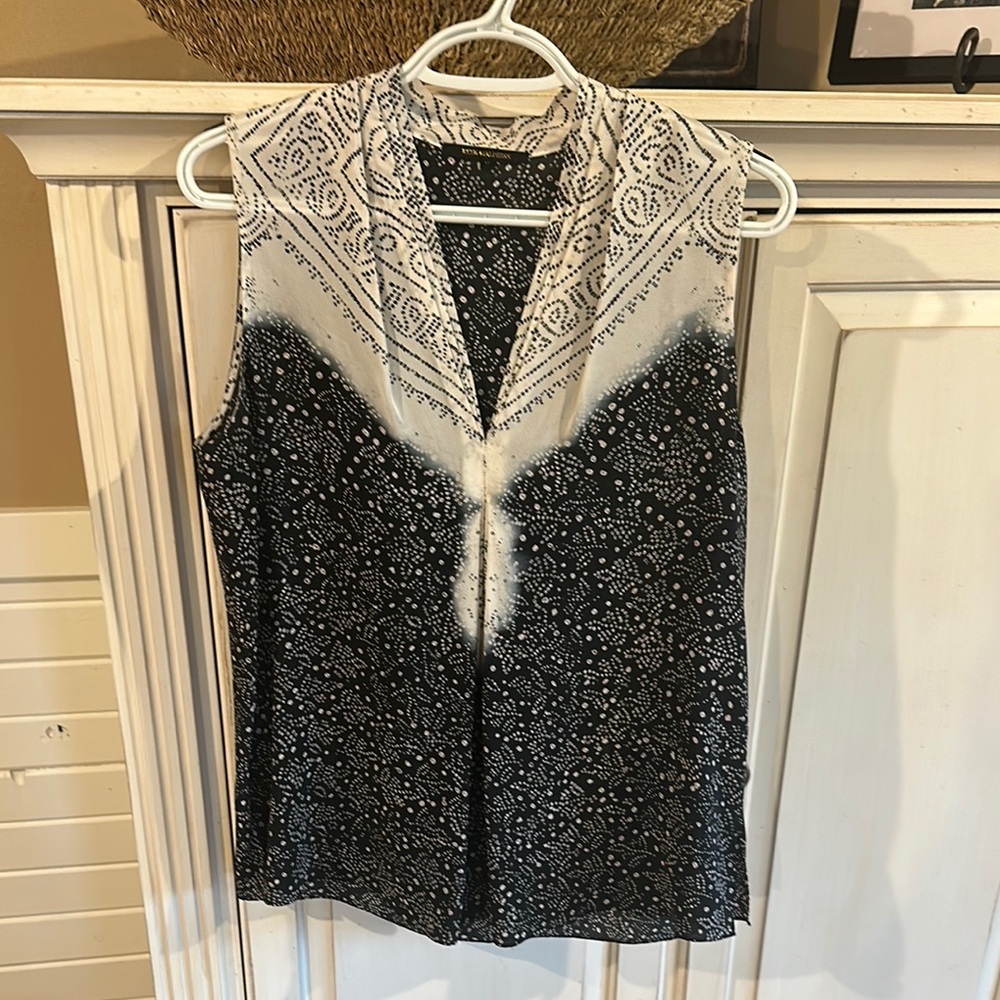 Kobi Halperin Black and White Tie Front Blouse with Bib Collar